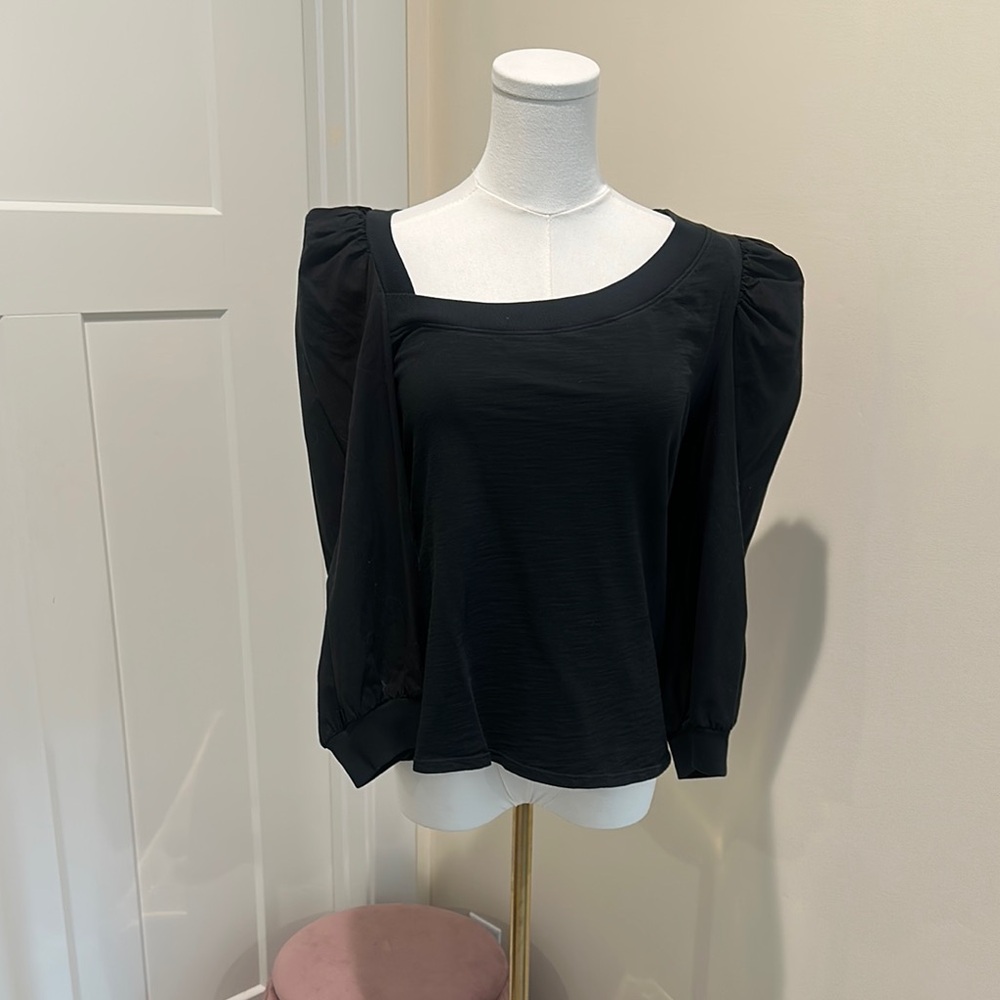 Nation LTD Black Boxy 3/4 Sleeve Blouse